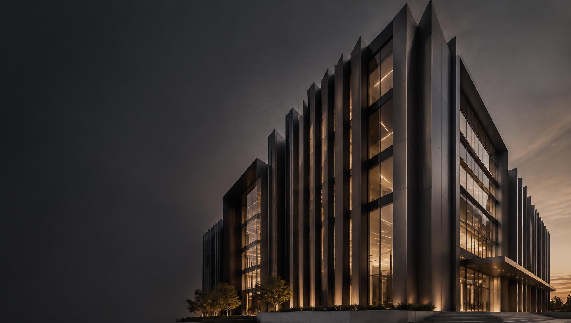 Sculptural contemporary architecture at dusk